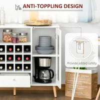 HOMCOM Modern Sideboard Storage Cabinet Kitchen Cupboard Dining Bar Server with Glass Doors, Drawer & 12-Bottle Wine Rack for Living Room, White(m-5)