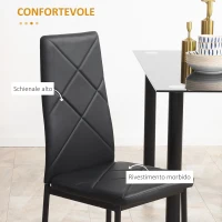 HOMCOM Set di 4 Sedie da Pranzo con Schienale Alto in Finta Pelle e Acciaio, 41x50x97cm, Nero(m-6)