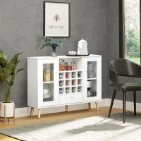 HOMCOM Modern Sideboard Storage Cabinet Kitchen Cupboard Dining Bar Server with Glass Doors, Drawer & 12-Bottle Wine Rack for Living Room, White(m-2)