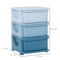 HOMCOM Opbergbox voor kinderen – 3 lades, afgeronde hoeken, verhoogd design 37x37x56,5 cm, Blauw(m-3)
