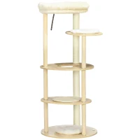 PawHut Tiragraffi per Gatti in Truciolato e Legno di Pino con Lettino e Piattaforme, Ø54x123.5 cm(m-1)