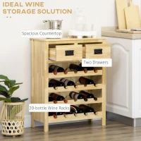 HOMCOM Liquor Cabinet Wine Storage Cabinet with 20-Bottle Wine Racks 2 Drawers for Kitchen Dining Room Natural Wood Effect(m-5)