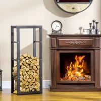 HOMCOM Metal Firewood Log Holder Tall Firewood Rack Indoor Outdoor Fireplace Wood Storage Shelf with Side Rails, Rust-Resistant, Black, 40W x 25D x 100H cm(m-2)