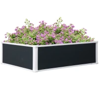 Outsunny Verhoogde Kweekbak, Plantenbak met Drainagefunctie, Bescherming tegen Ongedierte, Kunststof, Grijs, 100 x 80 x 30 cm(m-11)