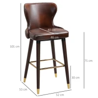 HOMCOM 2 Pieces Home Luxury Counter-Height Bar Chair, European Style，Brown and Golden(m-3)