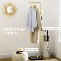 HOMCOM Appendiabiti con 2 Ganci per Ingresso, Camera da Letto e Soggiorno in Metallo e Marmo, 35x25x170 cm, Oro e Nero(m-6)