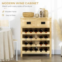 HOMCOM Liquor Cabinet Wine Storage Cabinet with 20-Bottle Wine Racks 2 Drawers for Kitchen Dining Room Natural Wood Effect(m-4)