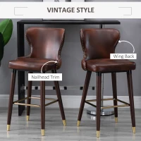 HOMCOM 2 Pieces Home Luxury Counter-Height Bar Chair, European Style，Brown and Golden(m-4)