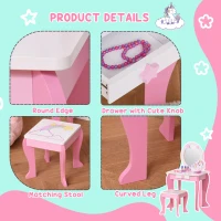 HOMCOM Kids Dressing Table with Mirror, Stool, Pink(m-5)