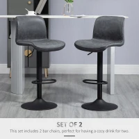 HOMCOM Set of 2 Bar Stool Adjustable Height Swivel Footrest and Base for Breakfast Bar, Kitchen and Home, Dark Grey(m-4)