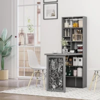 HOMCOM Folding Convertible Desk with Blackboard Multi-function Computer Office Workstation Side Shelf for Home Office, Grey(m-11)