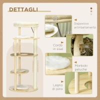 PawHut Tiragraffi per Gatti in Truciolato e Legno di Pino con Lettino e Piattaforme, Ø54x123.5 cm(m-6)
