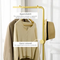 HOMCOM Appendiabiti con 2 Ganci per Ingresso, Camera da Letto e Soggiorno in Metallo e Marmo, 35x25x170 cm, Oro e Nero(m-5)