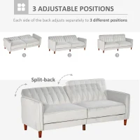 HOMCOM Modern Convertible Sofa Futon Velvet-Touch Tufted Couch Compact Loveseat with Adjustable Split Back, Light Grey(m-5)
