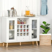 HOMCOM Modern Sideboard Storage Cabinet Kitchen Cupboard Dining Bar Server with Glass Doors, Drawer & 12-Bottle Wine Rack for Living Room, White(m-11)