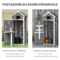 Outsunny Casetta da Giardino Porta Attrezzi in Abete con Ripiano Rimovibile e Tavolo da Lavoro, 78x52.5x182 cm, Grigia(m-5)