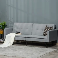 HOMCOM 3-Seater Sofa Bed Click-Clack Settee Recliner Couch with Wood Legs for Living Room, Grey(m-2)