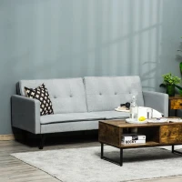 HOMCOM 3-Seater Sofa Bed Click-Clack Settee Recliner Couch with Wood Legs for Living Room, Grey(m-7)