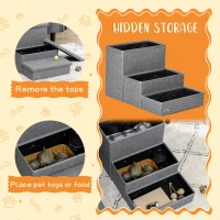 PawHut 3 Steps Pet Stairs, with Storage Boxes, for Bed, Couches - Grey(m-5)