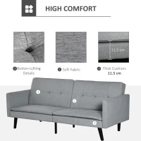 HOMCOM 3-Seater Sofa Bed Click-Clack Settee Recliner Couch with Wood Legs for Living Room, Grey(m-6)