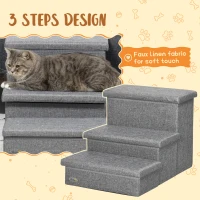 PawHut 3 Steps Pet Stairs, with Storage Boxes, for Bed, Couches - Grey(m-6)