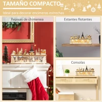 HOMCOM Escena Navideña con 10 Luces Pueblo Navideño Iluminado Decoración de Navidad de Sobremesa 45x10x25 cm Natural(m-5)