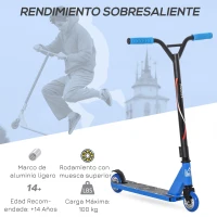 HOMCOM Patinete de Acrobacia Trucos y Saltos Patinete Freestyle de Aluminio para Adolescentes +14 Años y Adultos Carga 100 kg con Manillares de Caucho 68x46x84 cm Azul(m-4)