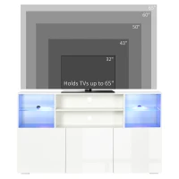 HOMCOM Mobile Porta TV fino 65" con Luci LED e Mensole in Vetro, 160x35x91cm, Bianco Lucido(m-8)