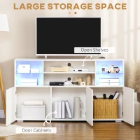 HOMCOM Mobile Porta TV fino 65" con Luci LED e Mensole in Vetro, 160x35x91cm, Bianco Lucido(m-5)