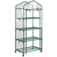 Outsunny Serra per Piante Verticale con Scaffale a 4 Ripiani in Acciaio e PVC Bianco, 69x50x165cm