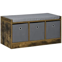 HOMCOM Banc à chaussures design industriel - 3 tiroirs et coussin polyester gris inclus(m-1)