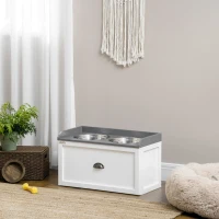 PawHut Ciotole per Cani Rialzate in Acciaio Inox e Legno con Cassetto, 60x30x36cm, Bianco e Grigio(m-10)