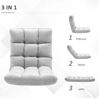 HOMCOM Poltrona Relax da Terra con Schienale Reclinabile fino 180°, 71x55x53.5cm, Grigio Chiaro(m-4)