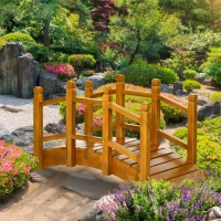 Outsunny Wooden Garden Bridge - With Safety Railings, Arc Footbridge for Backyard Pond Stream, Brown(m-10)