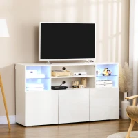 HOMCOM Mobile Porta TV fino 65" con Luci LED e Mensole in Vetro, 160x35x91cm, Bianco Lucido(m-2)