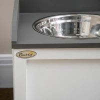 PawHut Ciotole per Cani Rialzate in Acciaio Inox e Legno con Cassetto, 60x30x36cm, Bianco e Grigio(m-9)