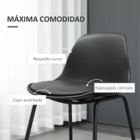 HOMCOM Juego de 2 Taburetes Altos de Cocina Tapizado en PU Taburetes de Bar de Estilo Moderno 43x43x82 cm Negro(m-5)