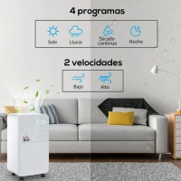 HOMCOM Deshumidificador Eléctrico 2000 ml 12L/Día con 4 Modos 2 Velocidades Pantalla LED Luces Indicadoras Temporizador y Ruedas Silencioso para Hogar 28x20x50,5 cm Blanco(m-5)