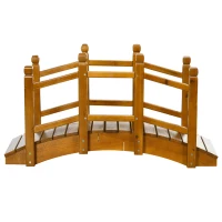 Outsunny Wooden Garden Bridge - With Safety Railings, Arc Footbridge for Backyard Pond Stream, Brown(m-7)
