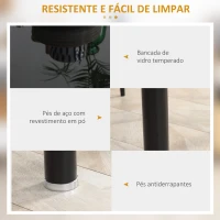 HOMCOM Mesa de Jantar Retangular Moderna com Bancada de Vidro Temperado e Pés de Aço 120x60x75cm Preto(m-6)