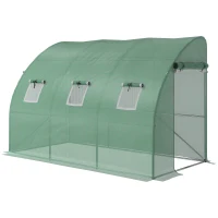 Outsunny Szklarnia Przylegająca, odporna na warunki atmosferyczne, zamykane drzwi, 300 cm x 150 cm x 197 cm, Folio, Zielony(m-1)