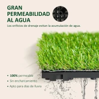 Outsunny Césped Artificial 30x30 cm 10 Piezas con Altura de Hierba 25mm Alta Densidad de 6500 Tipo Alfombra o Estera de Hierba Sintética de Exterior para Jardín y Terraza Verde(m-5)