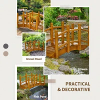 Outsunny Wooden Garden Bridge - With Safety Railings, Arc Footbridge for Backyard Pond Stream, Brown(m-6)