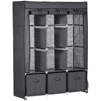 HOMCOM stoffen kledingkast, kledingkast met kledingrekken en laden, opvouwbare kledingkast met ritssluiting, opvouwbare kledingkast voor slaapkamer, niet-geweven stof, donkergrijs, 125 x 43 x 162,5 cm