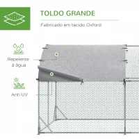 PawHut Galinheiro para Exterior Grande com Teto de Tecido Oxford e Fechadura para 12-18 Galinhas 5,7x2,8x1,97cm Prata(m-4)
