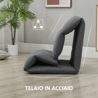 HOMCOM Poltrona da Terra con Schienale Reclinabile in Tessuto, 71x72x60cm, Grigio Scuro(m-7)