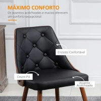HOMCOM Conjunto de 2 Cadeiras de Sala de Jantar com Assento Estofado em PU e Pés de Madeira 50,5x59x82cm Preto e Nogueira(m-5)