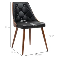 HOMCOM Conjunto de 2 Cadeiras de Sala de Jantar com Assento Estofado em PU e Pés de Madeira 50,5x59x82cm Preto e Nogueira(m-3)
