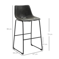 HOMCOM Conjunto de 2 Bancos Altos de Cozinha Estofado em PU com Encosto Pés de Aço e Apoio para os Pés 47x54x99cm Cinza Escuro(m-3)