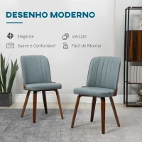 HOMCOM Conjunto de 2 Cadeiras de Sala de Jantar Modernas com Assentos Estofados em PU e Pés de Madeira 47,5x55x85cm Cinza e Madeira(m-4)